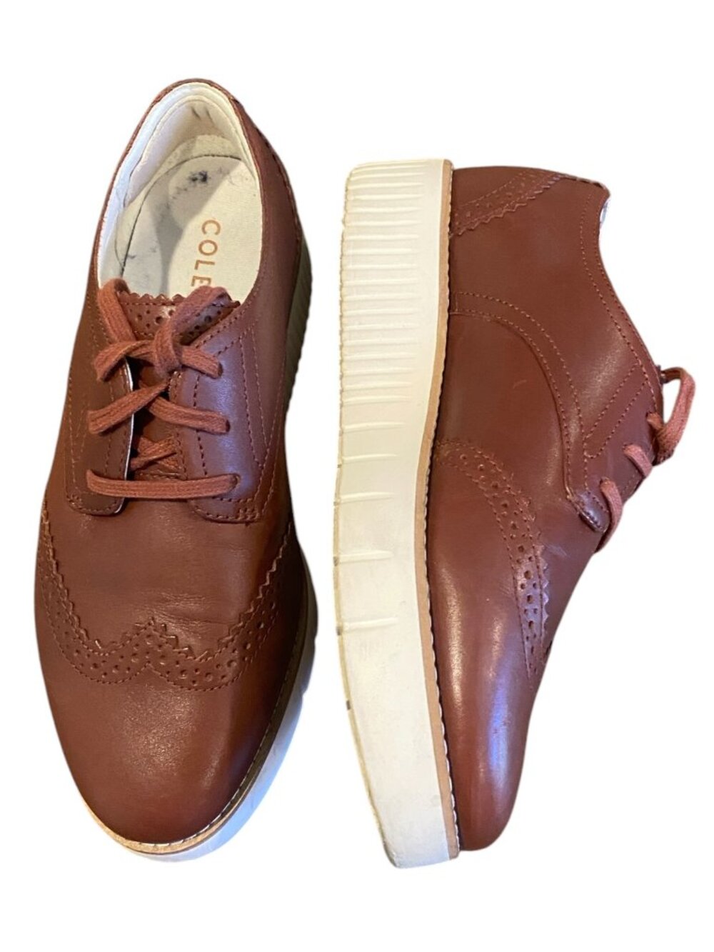 Cole Haan Women's Platform Wingtip Oxfords Sz 6.5C Brown #171F - Picture 3 of 8